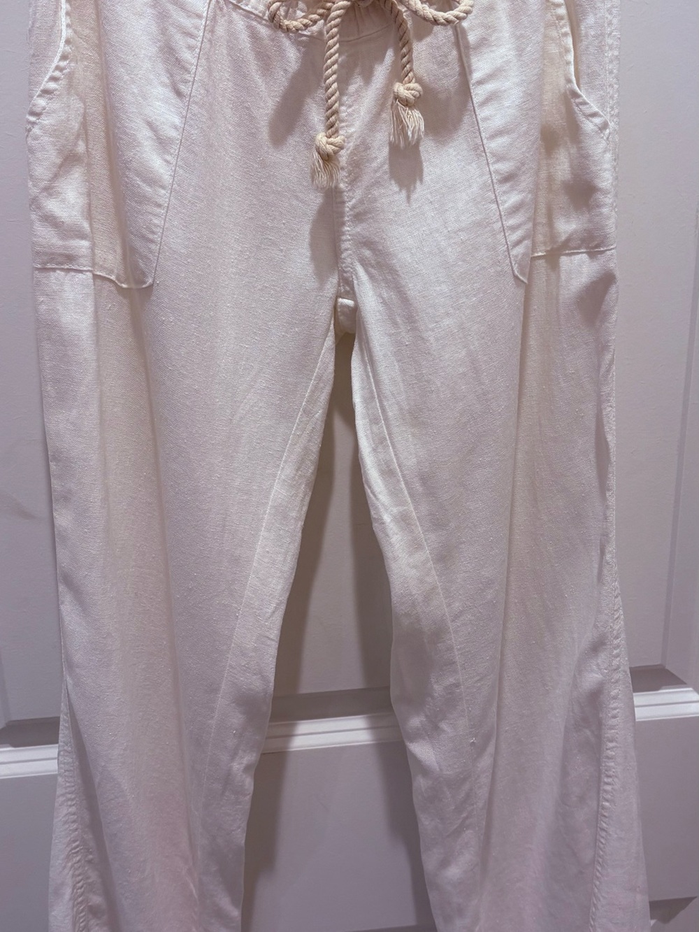 Roxy White Linen Pants XS / Smocked Waist Rope Tie Coastal Resort